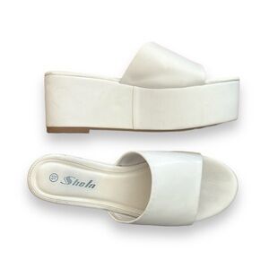 Platform slide sandals white 60s 70s Boho Bohemian platforms shoes